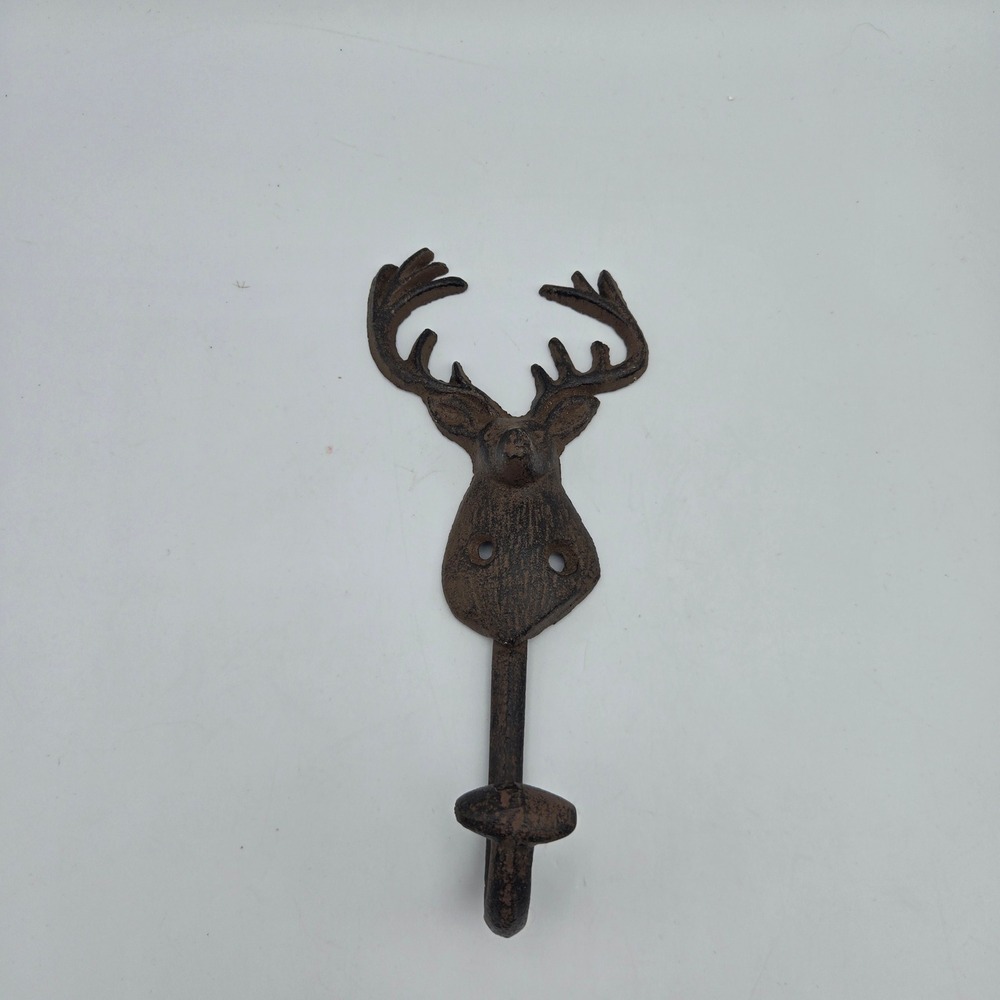 Cast Iron Buck Deer Head Wall Hook Coat Towel Hook Rustic Farmhouse Cabin Lodge - Picture 7 of 12